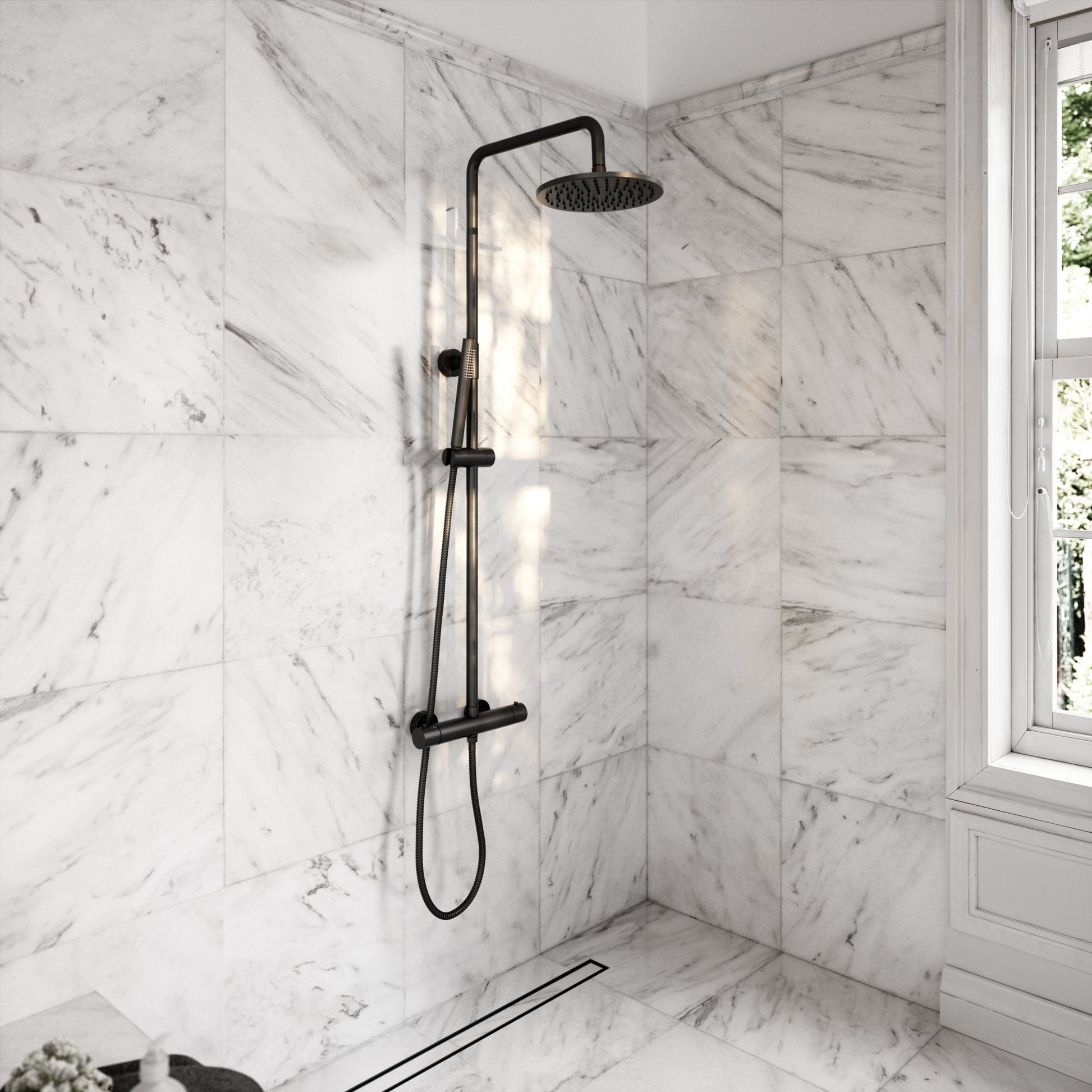Elegance Matte Black Exposed Thermostatic Bar Shower with Riser