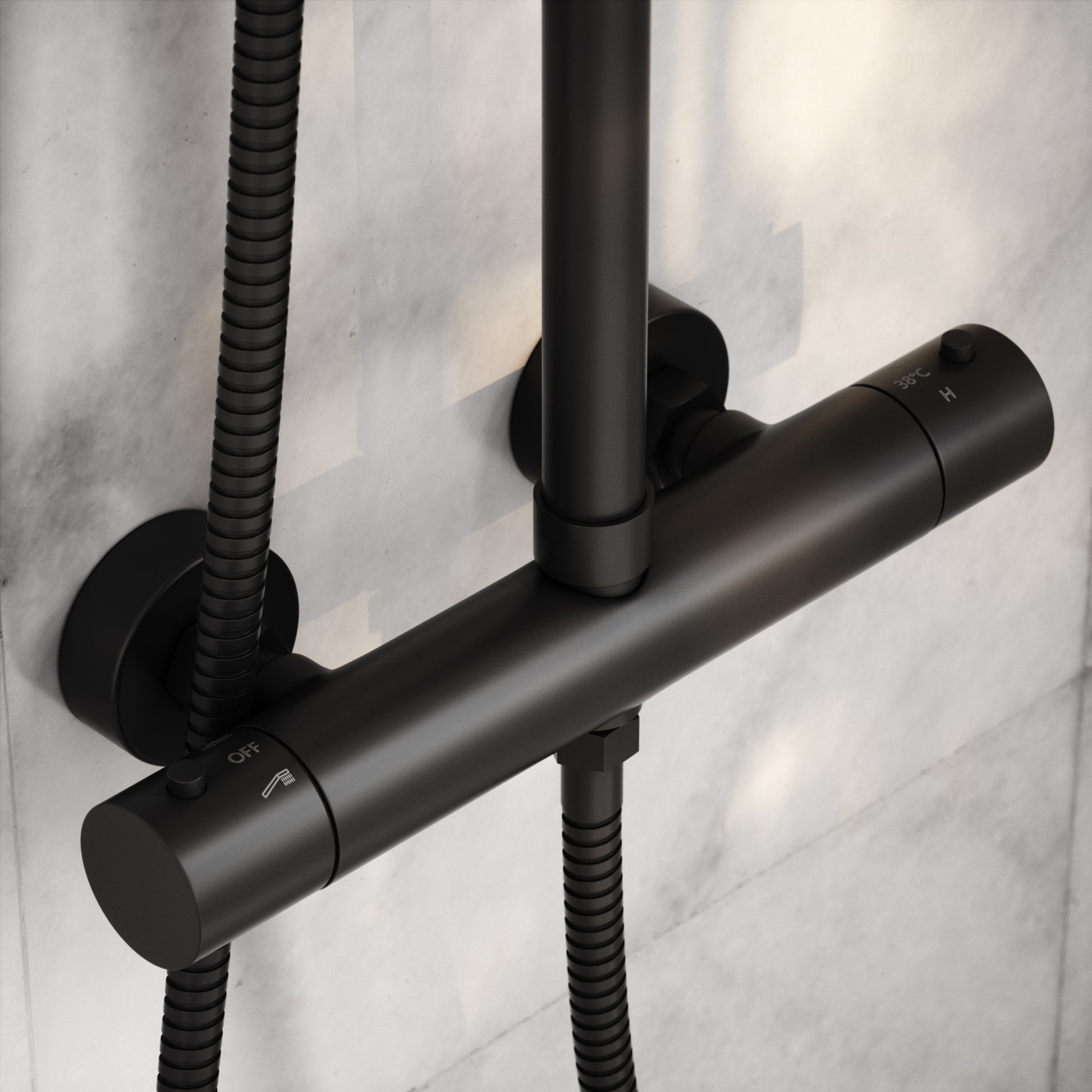 Elegance Matte Black Exposed Thermostatic Bar Shower with Riser
