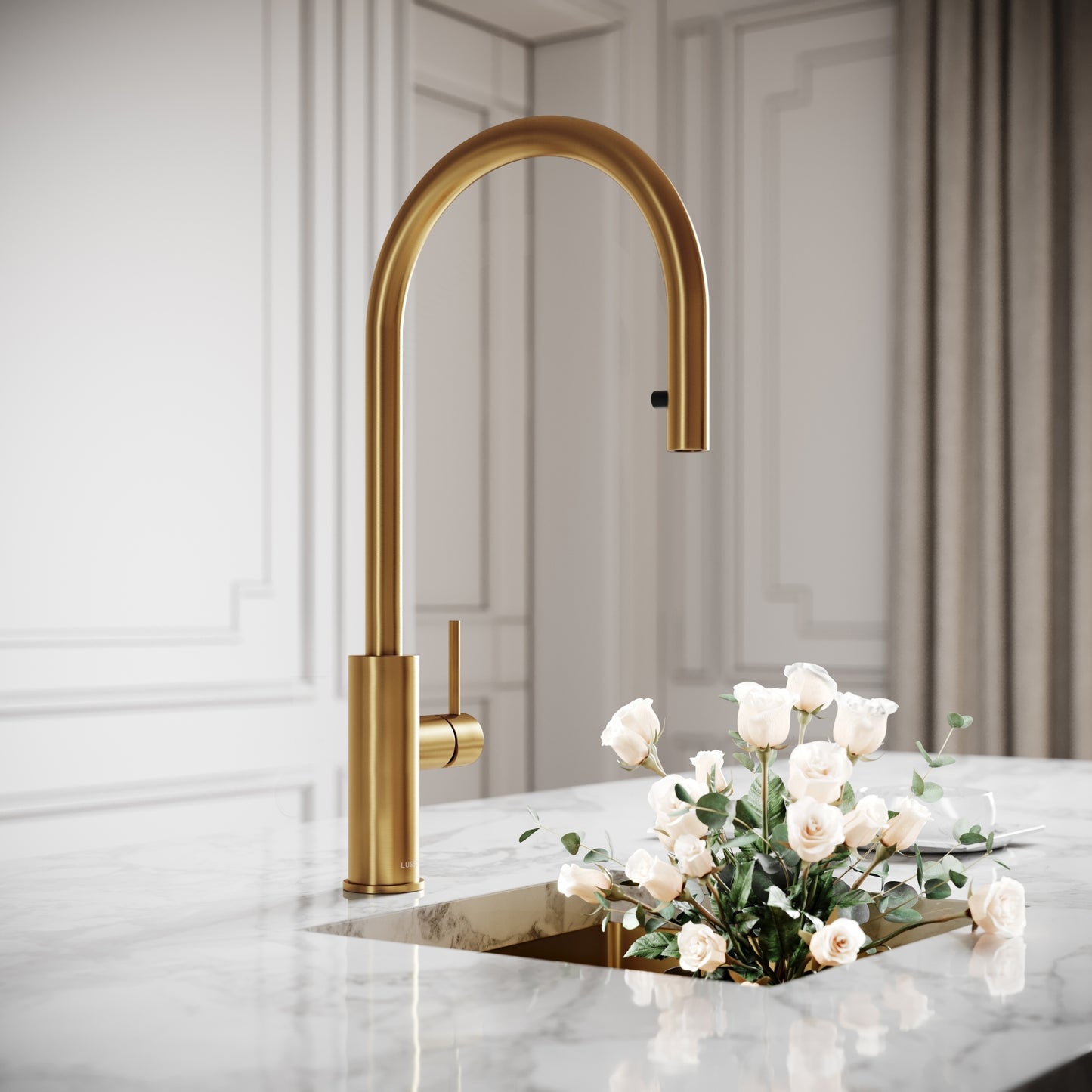 Elegance Pull Out Kitchen Mixer Tap Brushed Gold
