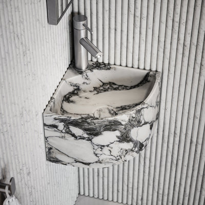 Elegant Arabescato Marble Micro Corner Basin 300mm