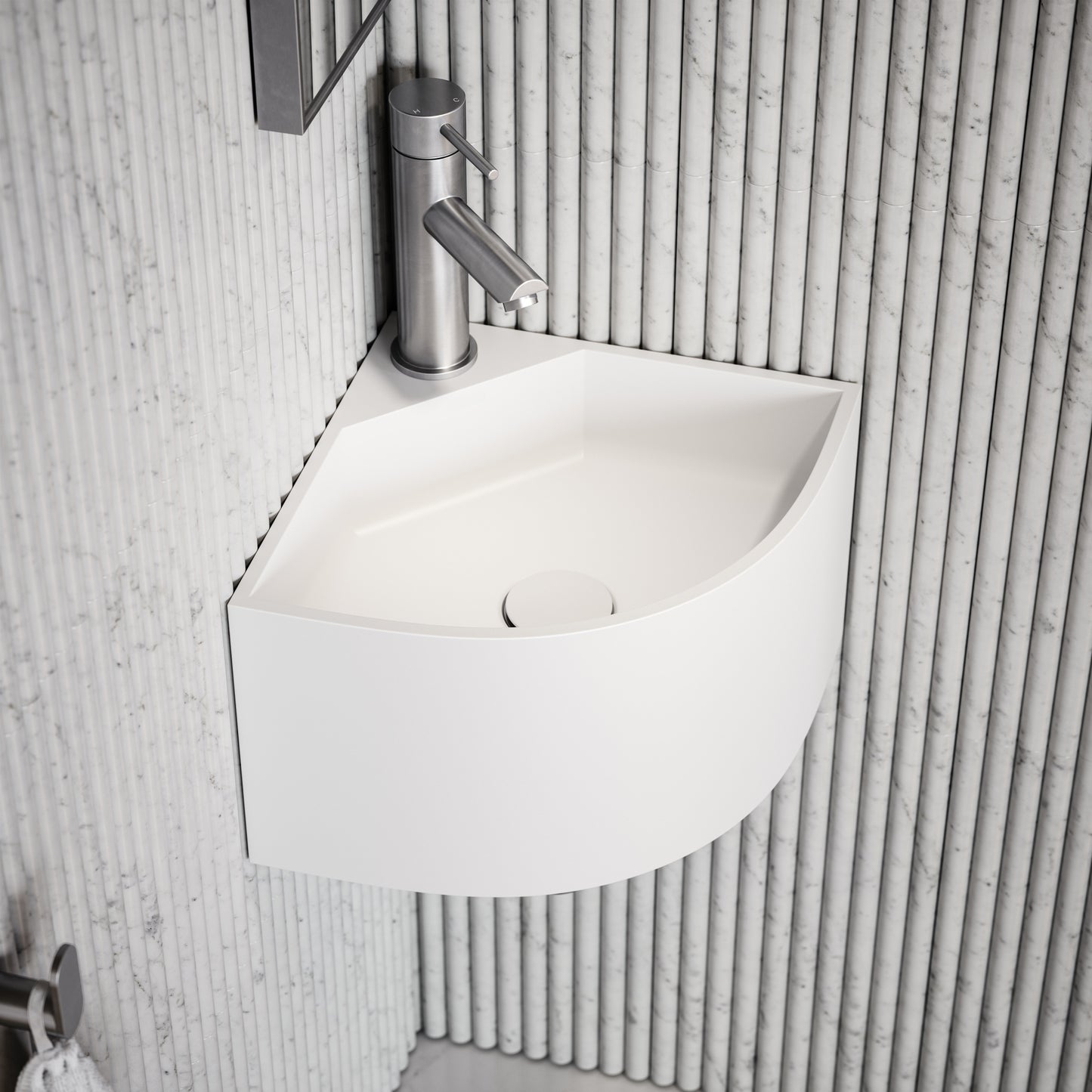 Elegant White Micro Corner Basin 300mm