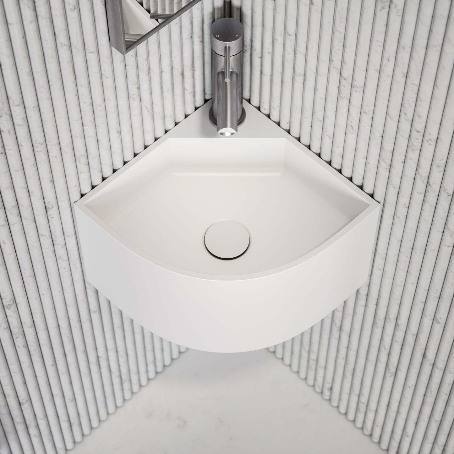 Elegant White Micro Corner Basin 300mm