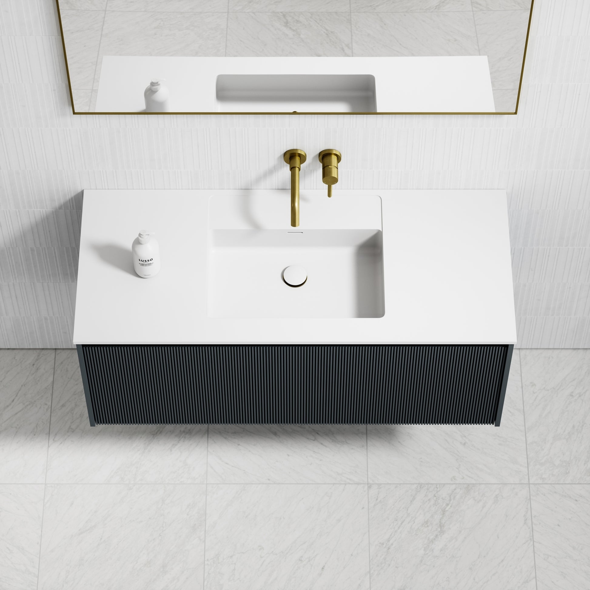 Eleganza Fluted Vanity Unit with Stone Basin (Matte Blue 1200mm)