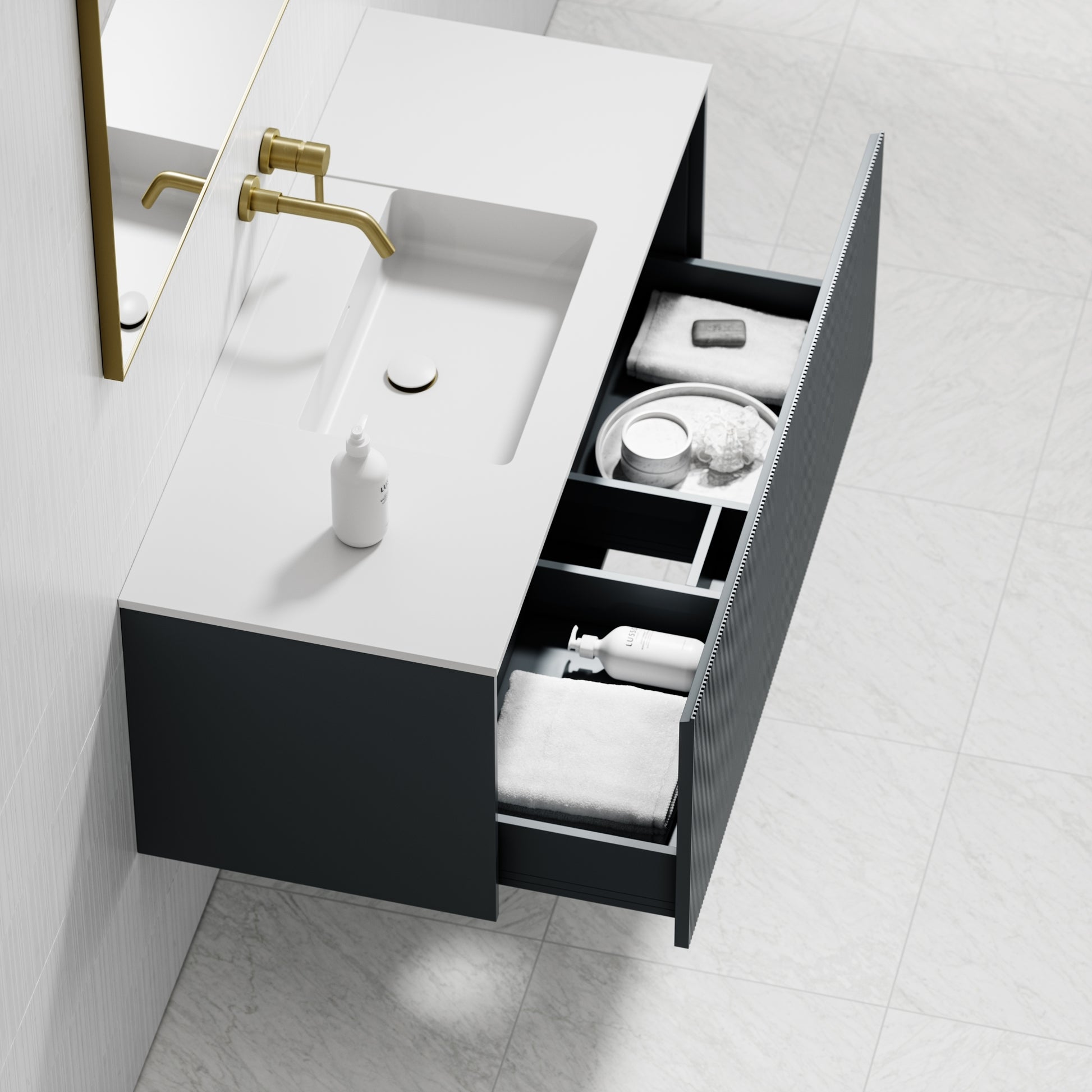 Eleganza Fluted Vanity Unit with Stone Basin (Matte Blue 1200mm)