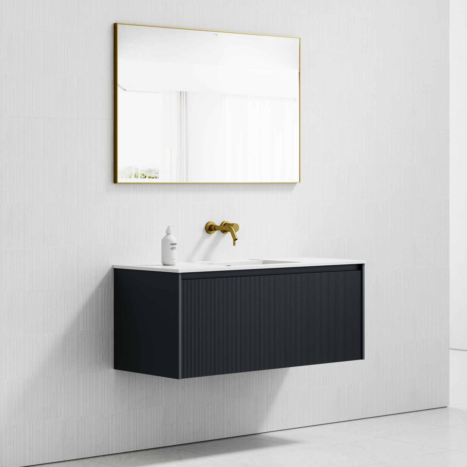 Eleganza Fluted Vanity Unit with Stone Basin (Matte Blue 1200mm)
