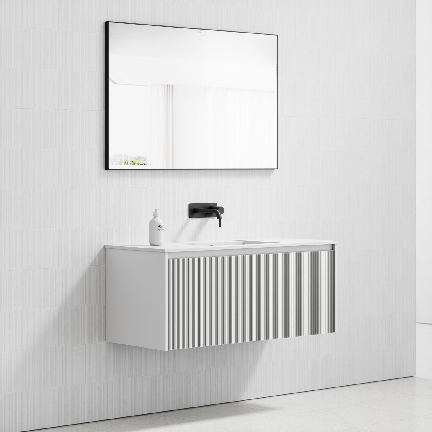 Eleganza Matte White Fluted Vanity Unit with Stone Basin 1200mm