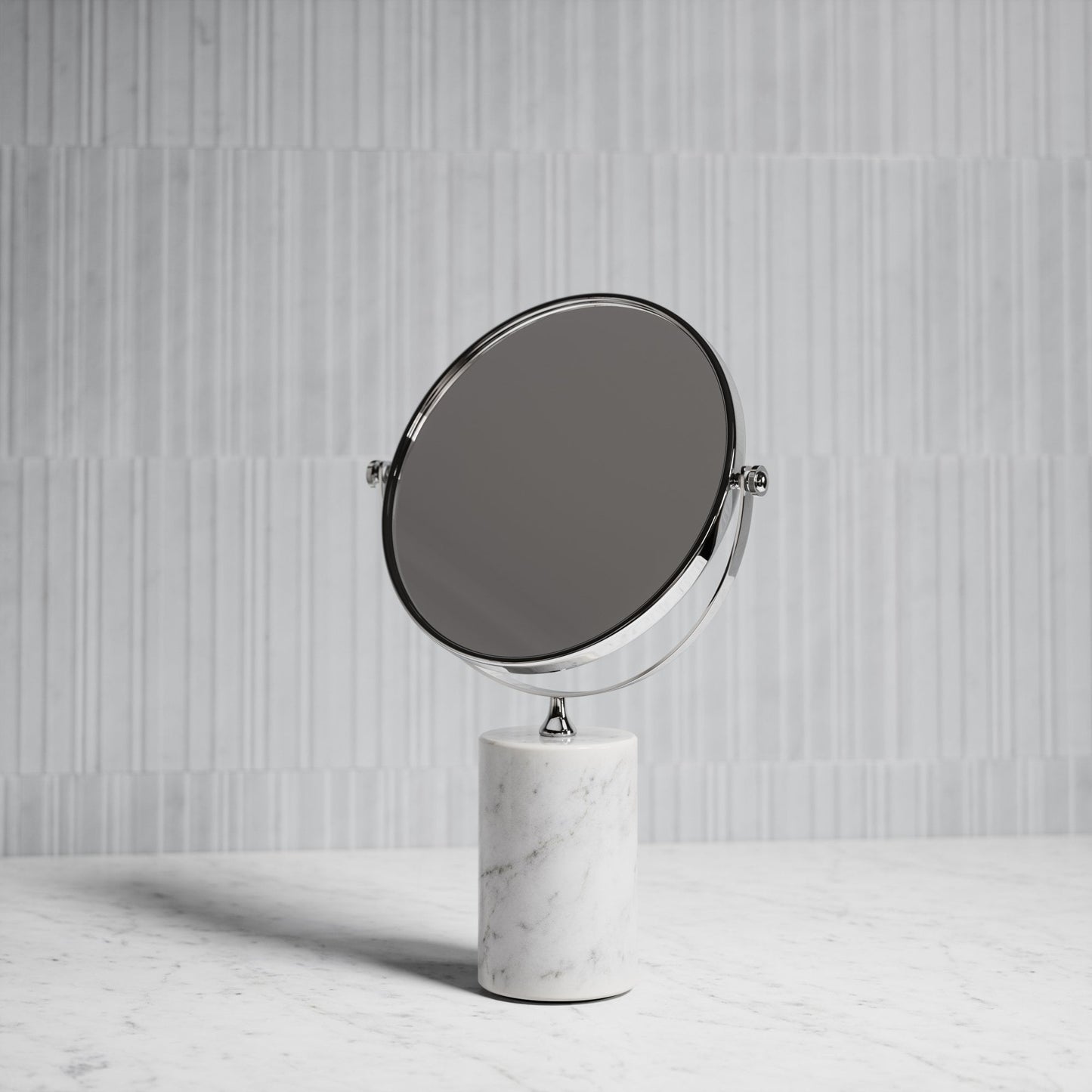 Elera Chrome & Carrara Marble Table Top Cosmetic Mirror