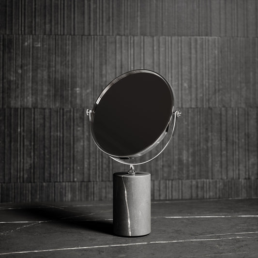 Elera Chrome & Pietra Grey Marble Table Top Cosmetic Mirror