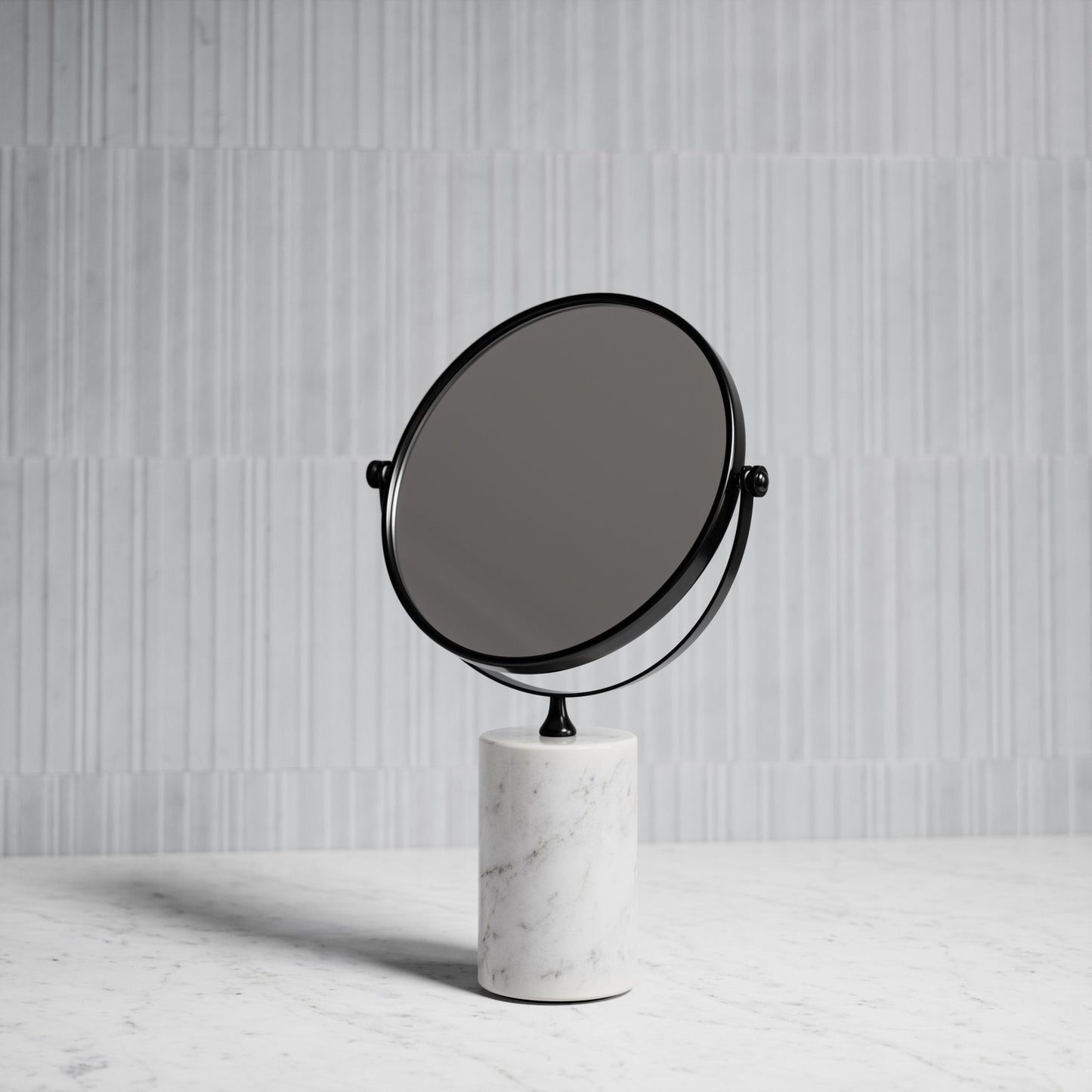 Elera Matte Black & Carrara Marble Table Top Cosmetic Mirror