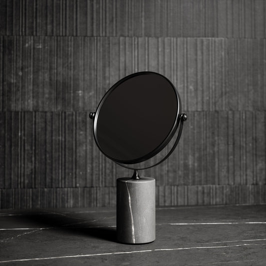 Elera Matte Black & Pietra Grey Marble Table Top Cosmetic Mirror