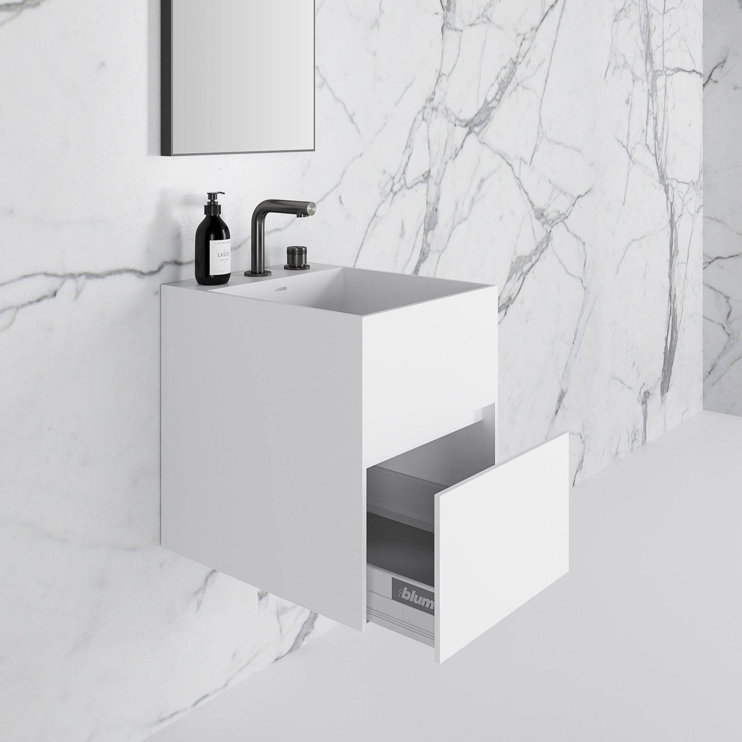 Ethos Matte White Vanity Unit with Stone Basin 400mm