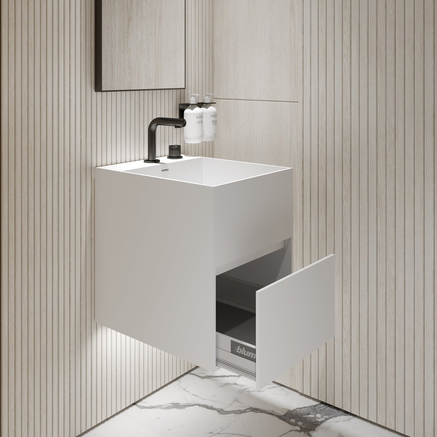 Ethos Matte White Vanity Unit with Stone Basin 400mm