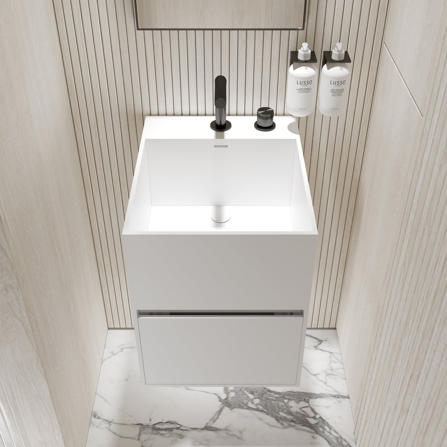 Ethos Matte White Vanity Unit with Stone Basin 400mm
