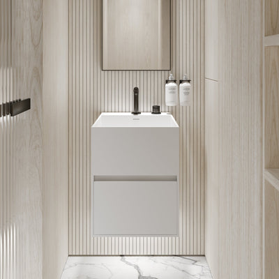 Ethos Matte White Vanity Unit with Stone Basin 400mm