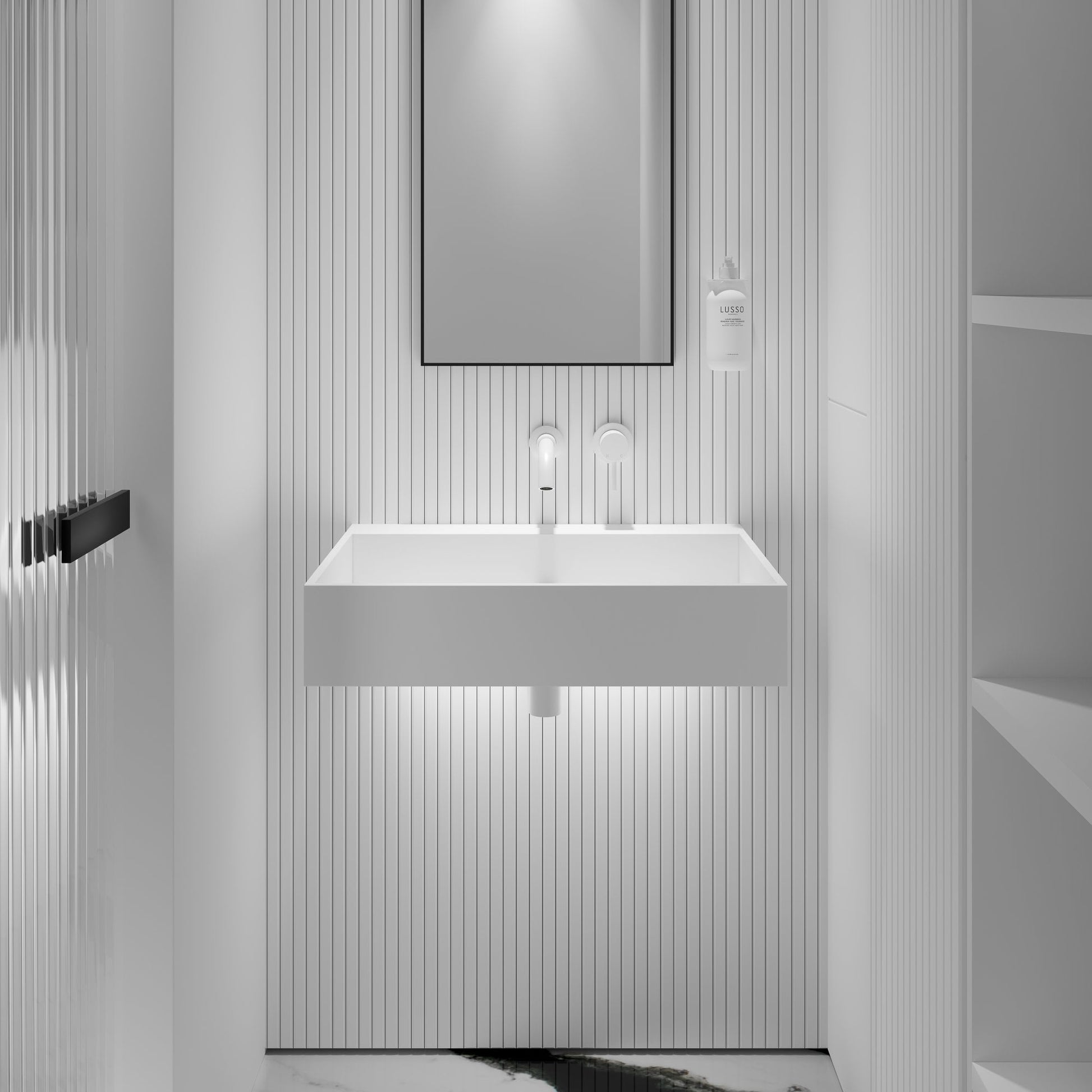 Ethos Slim Wall Hung Stone Basin 620mm