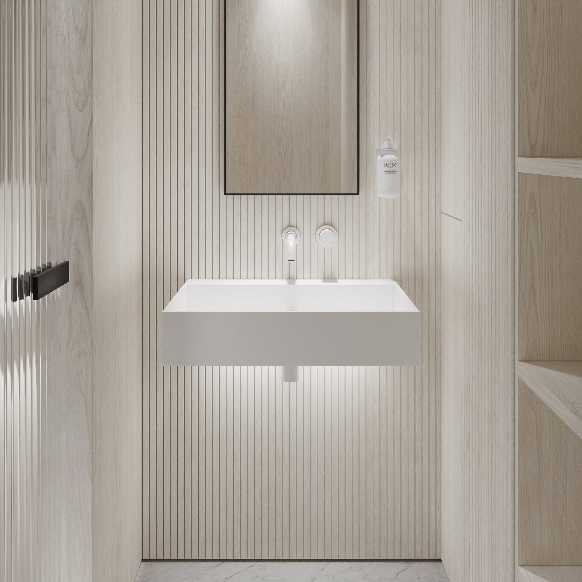 Ethos Slim Wall Hung Stone Basin 620mm