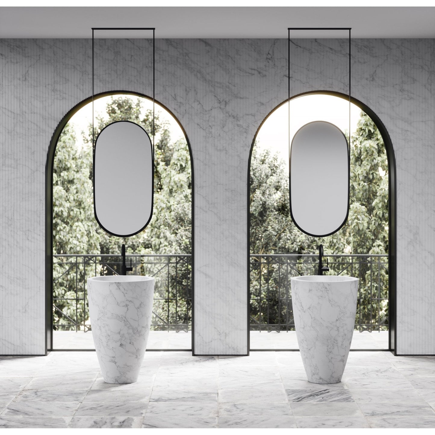 Fiori Carrara Marble Pedestal Basin 560mm