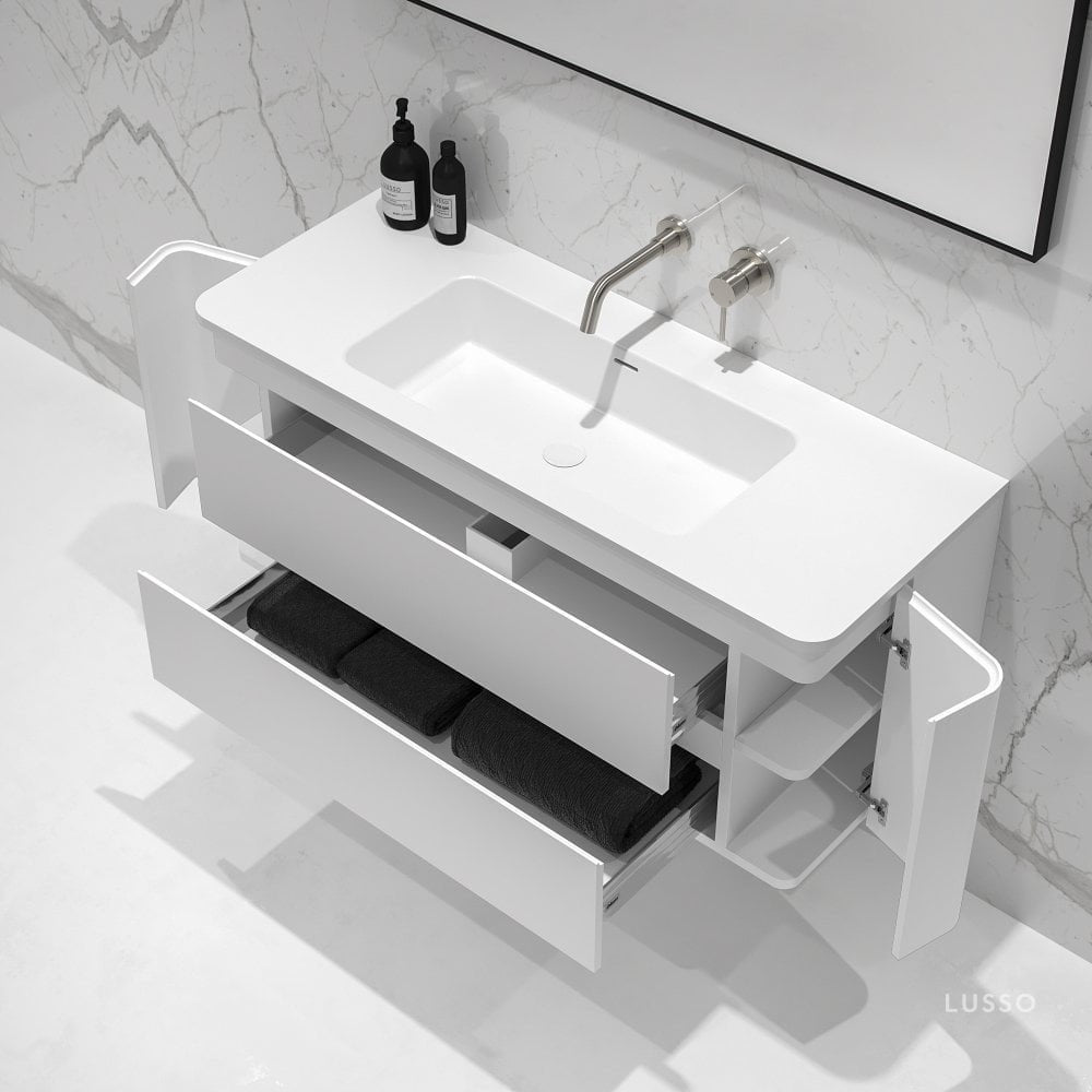 Fontane Matte White Vanity Unit with Stone Basin 1200mm