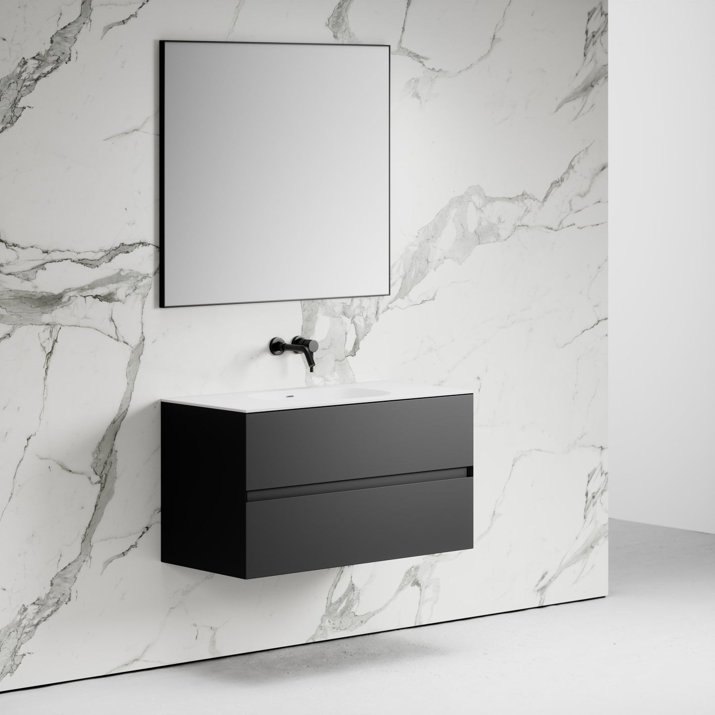 Gobain Black Vanity Unit with Stone Basin 1000mm