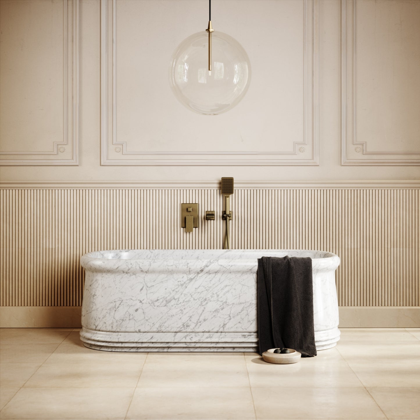 Grandeur Carrara Marble Freestanding Bath 1500mm