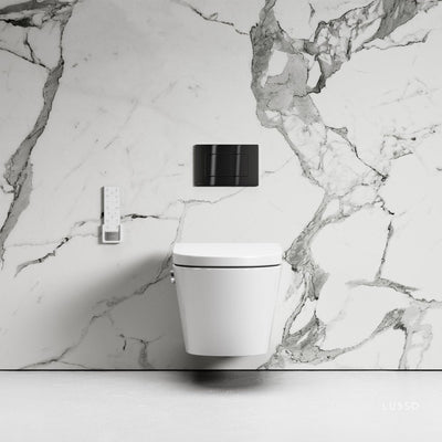 Intellismart Wall Hung Rimless Bidet Toilet with Concealed Cistern Frame and Gunmetal Flush Plate