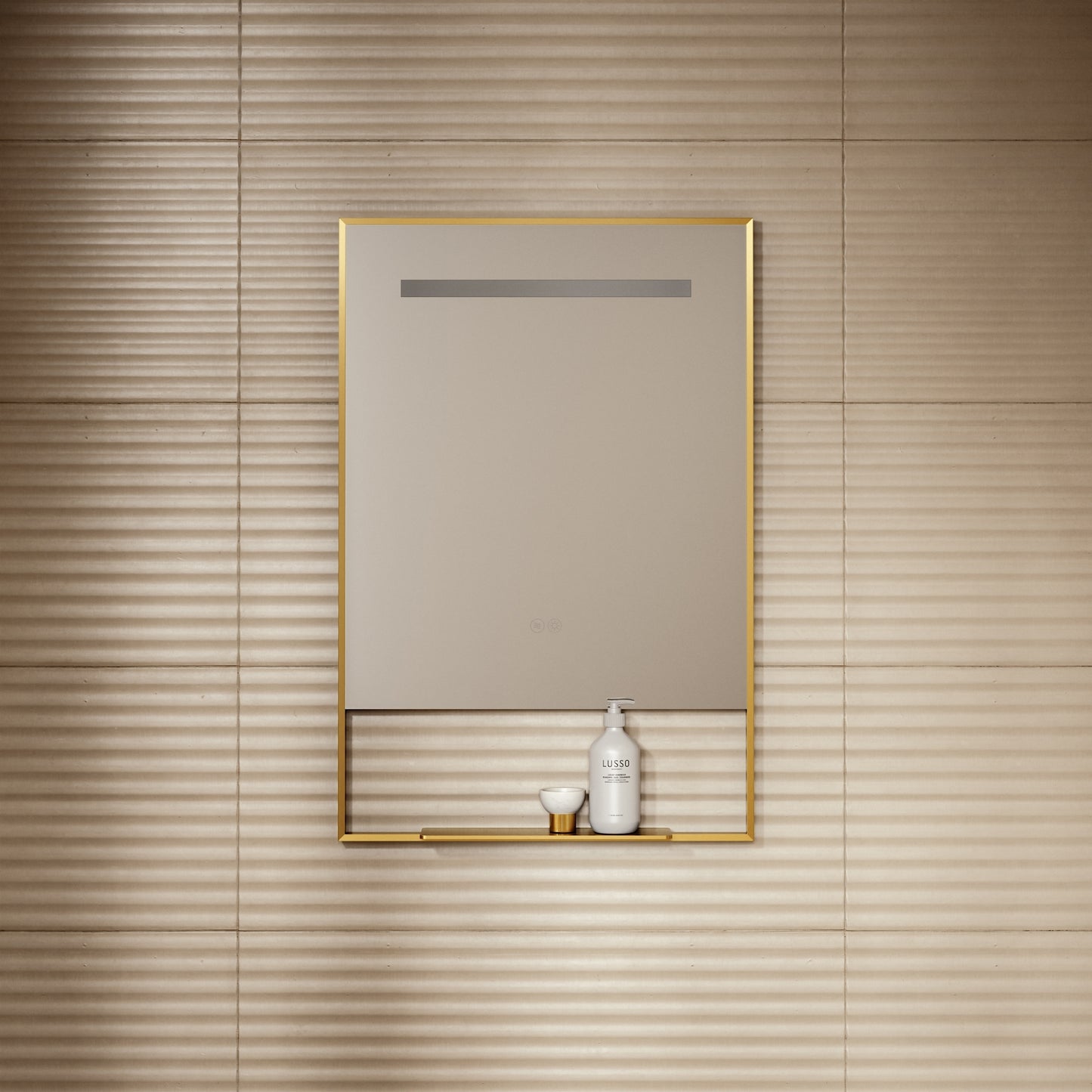 Levante Brushed Gold Mirror With Natural White LED light and Demister 600mm