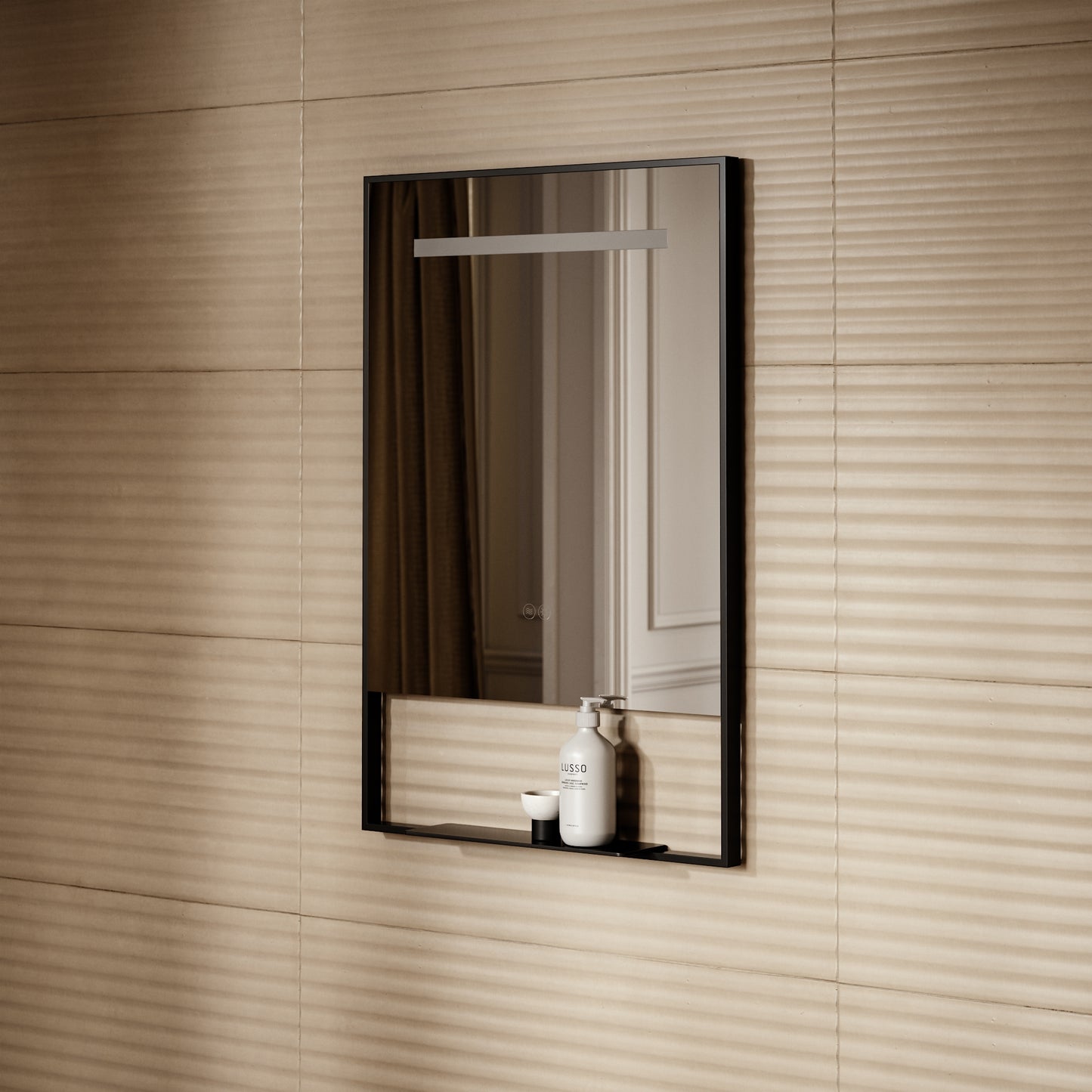Levante Matte Black Mirror With Natural White LED light and Demister 600mm