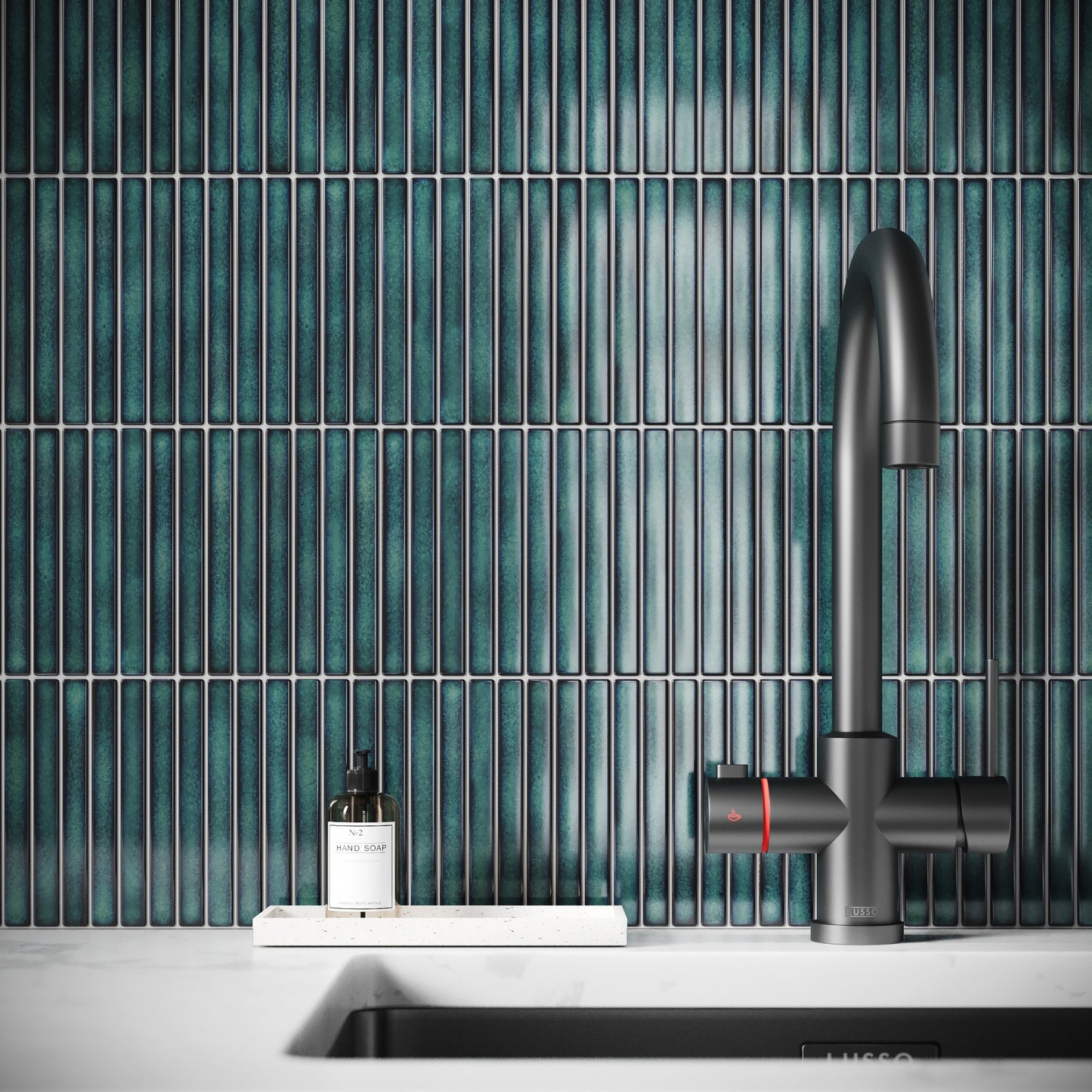 Linear Mosaic Aqua Gem Blue Glazed Porcelain Wall Tile