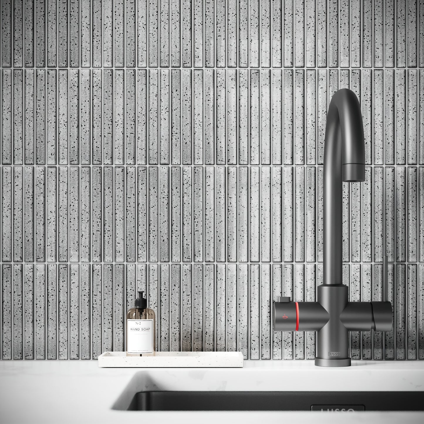 Linear Mosaic Ash Cloud Grey Glazed Porcelain Wall Tile