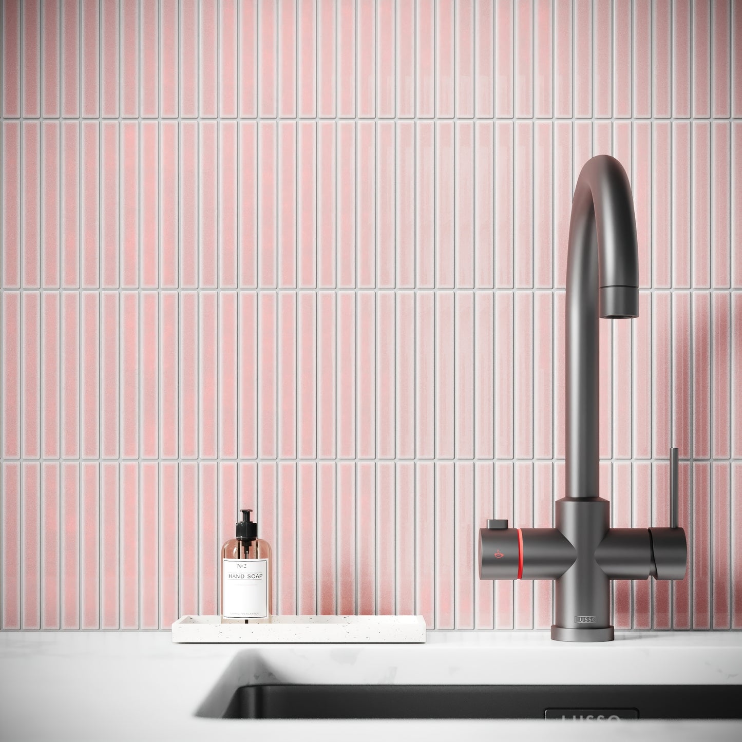 Linear Mosaic Blush Rose Pink Glazed Porcelain Wall Tile