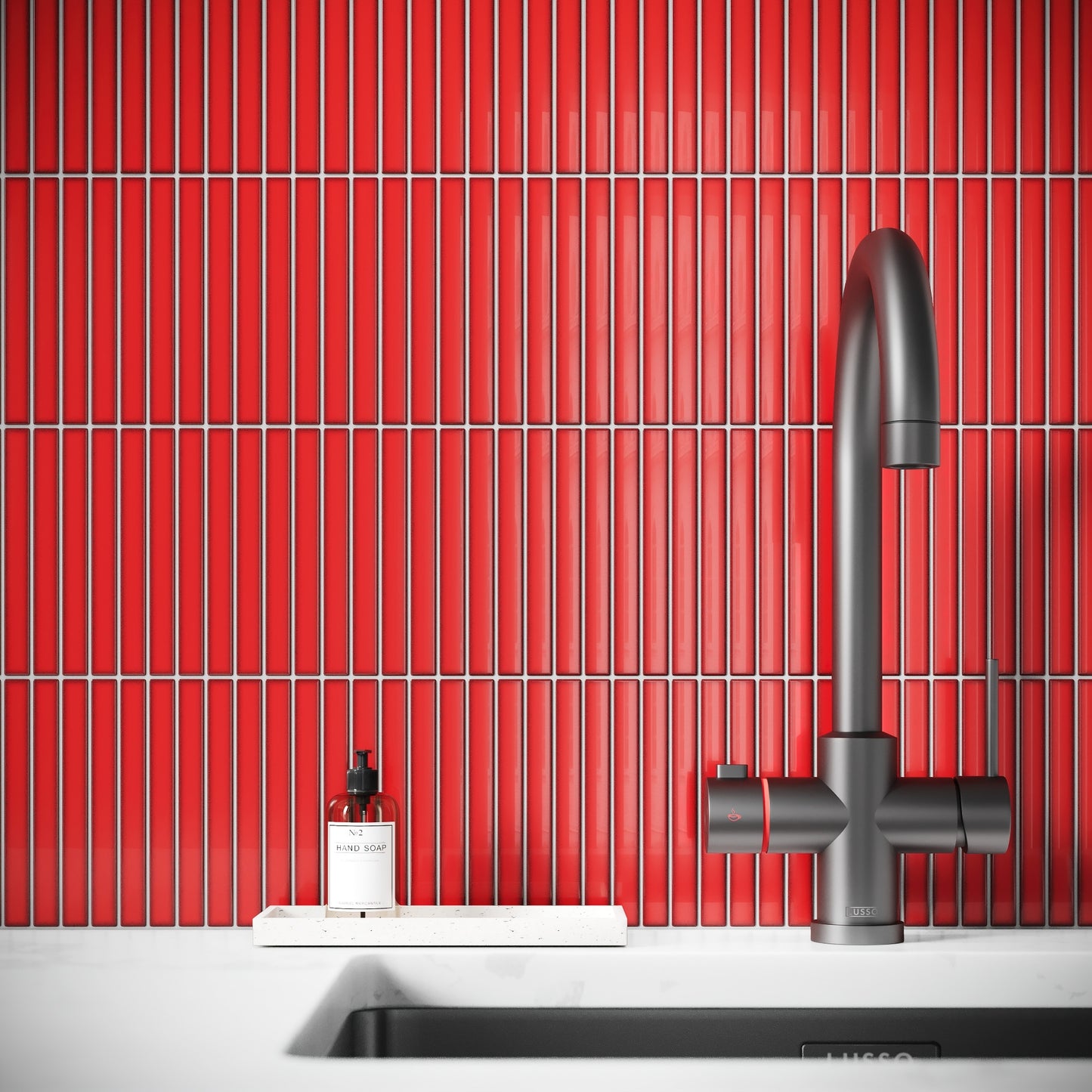 Linear Mosaic Ruby Spark Red Glazed Porcelain Wall Tile