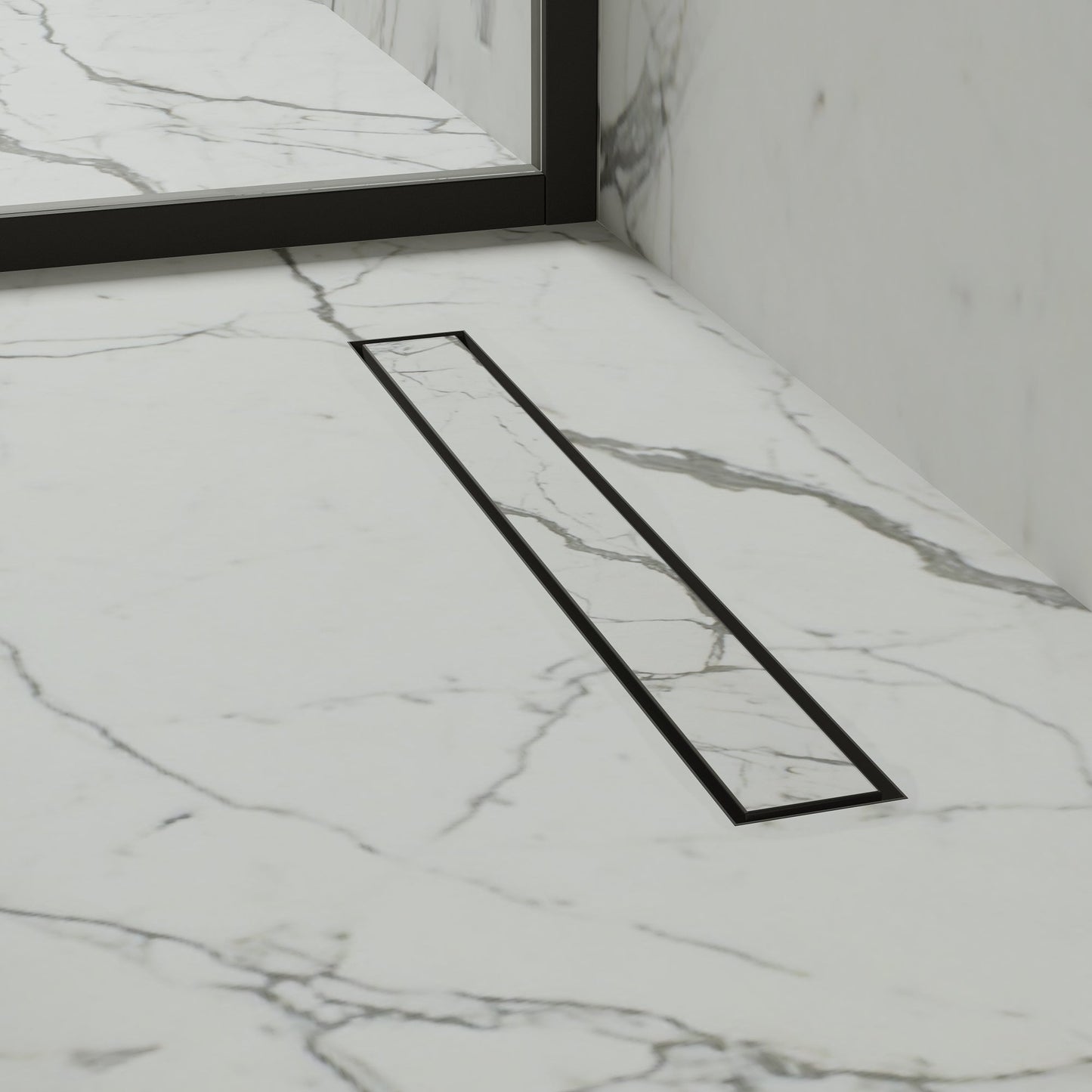 Linear Wet Room Walk in Shower Tray Kit + Tanking Kit + Matte Black Waste Kit