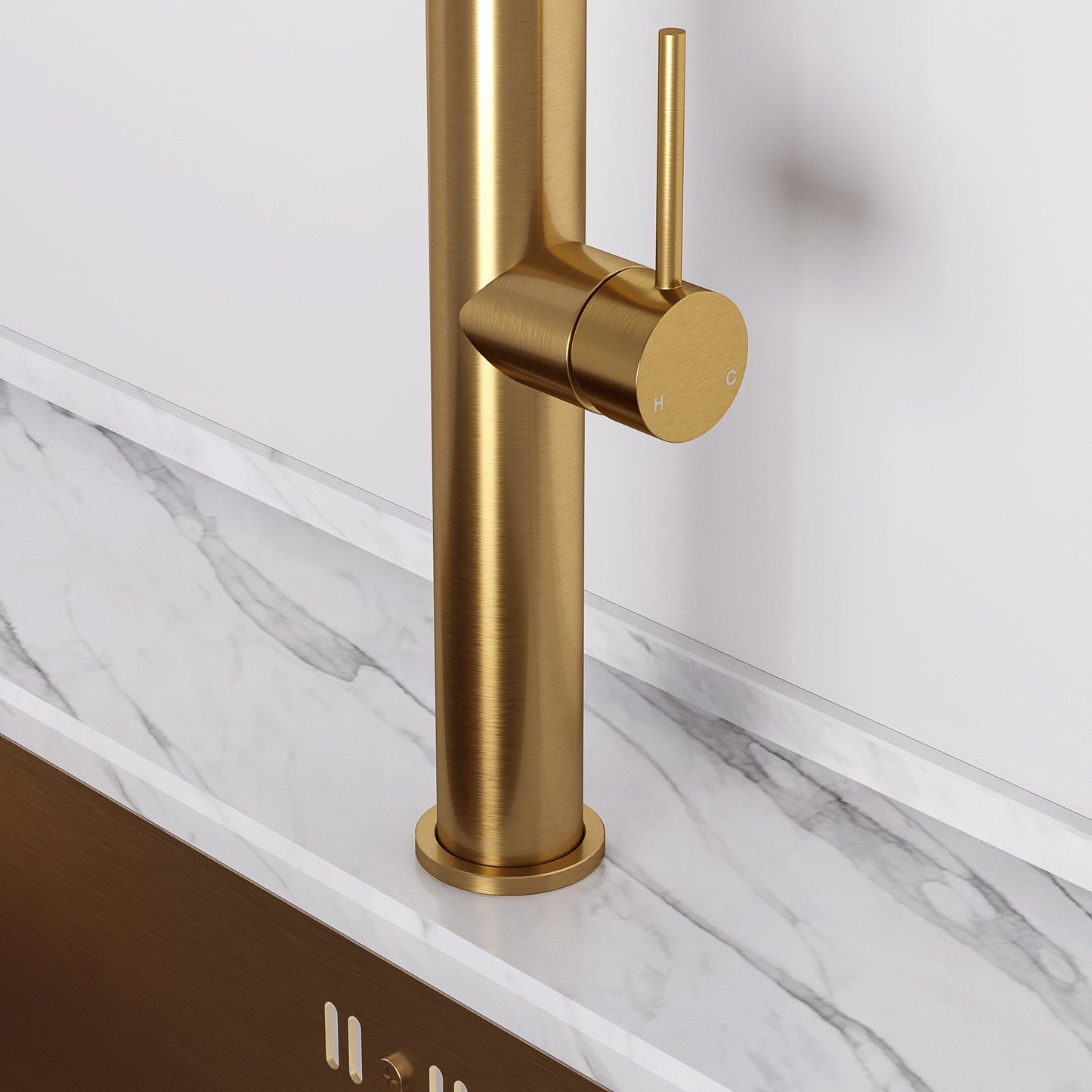 Livello Brushed Gold Pull Out Kitchen Mixer Tap