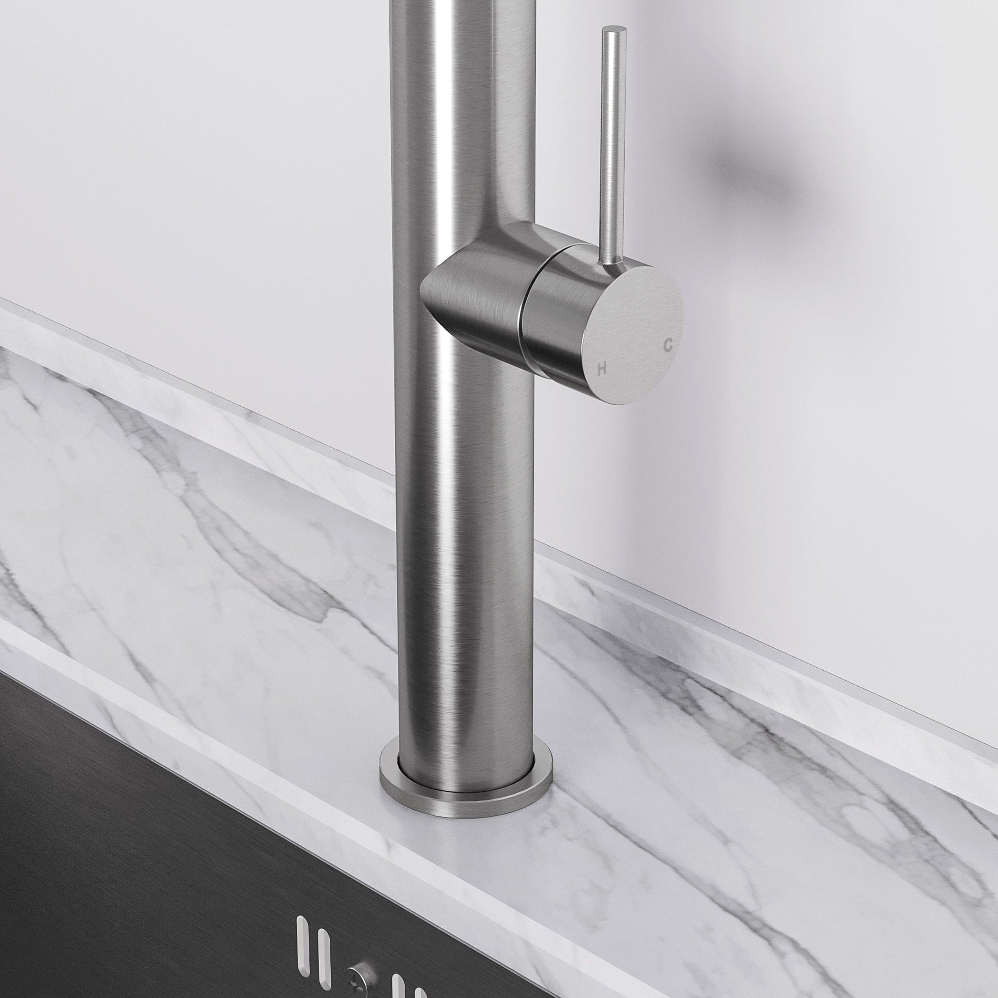 Livello Brushed Stainless Pull Out Kitchen Mixer Tap