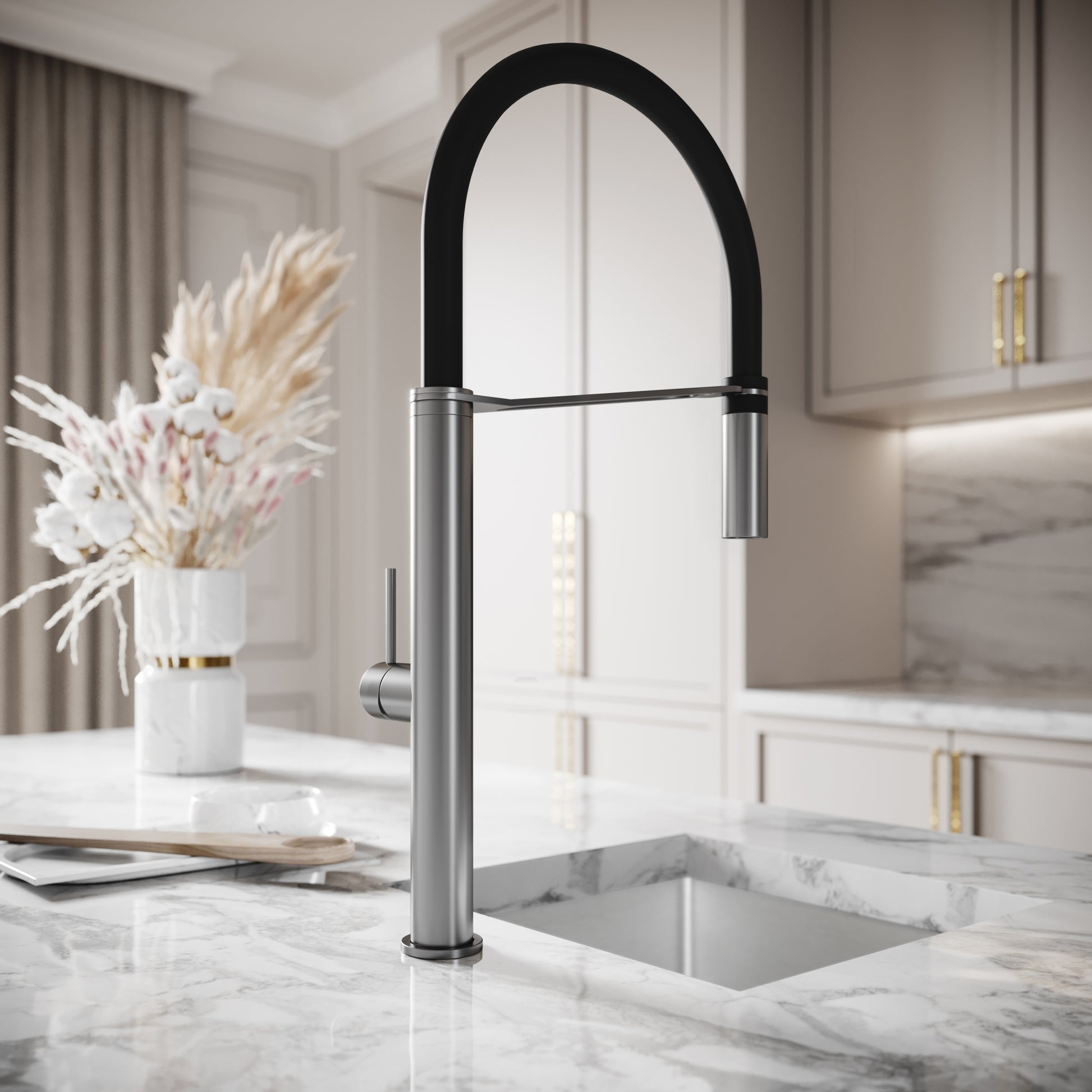 Livello Brushed Stainless Pull Out Kitchen Mixer Tap