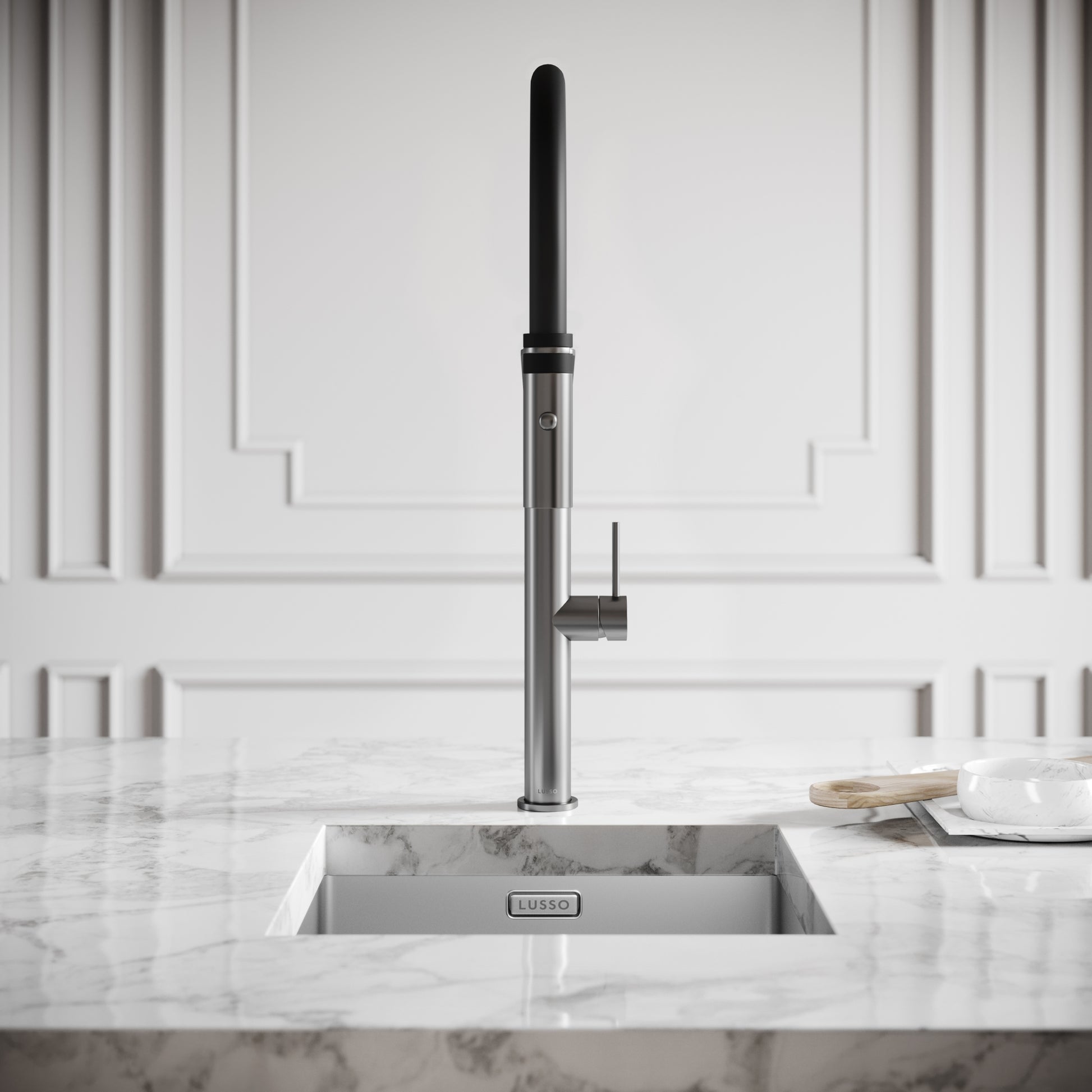 Livello Brushed Stainless Pull Out Kitchen Mixer Tap