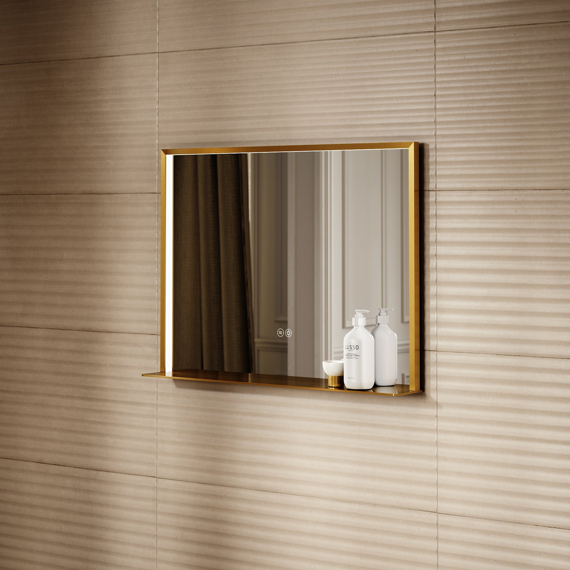 Lumiere Brushed Gold Mirror With Natural White LED light and Demister 600mm