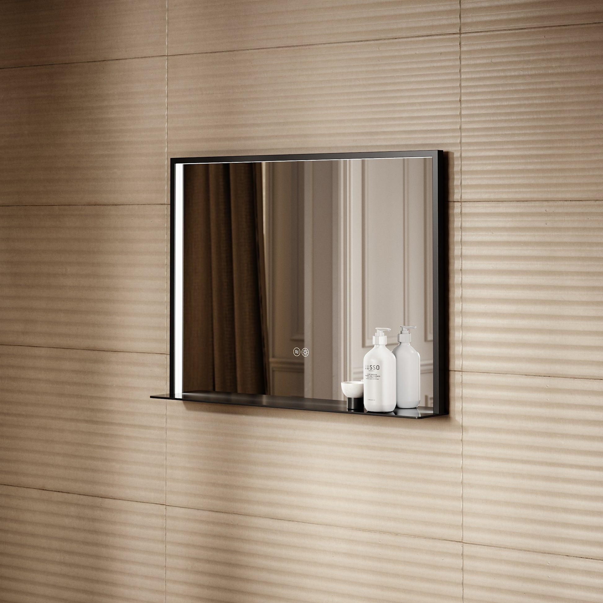 Lumiere Matte Black Mirror With Natural White LED light and Demister 600mm