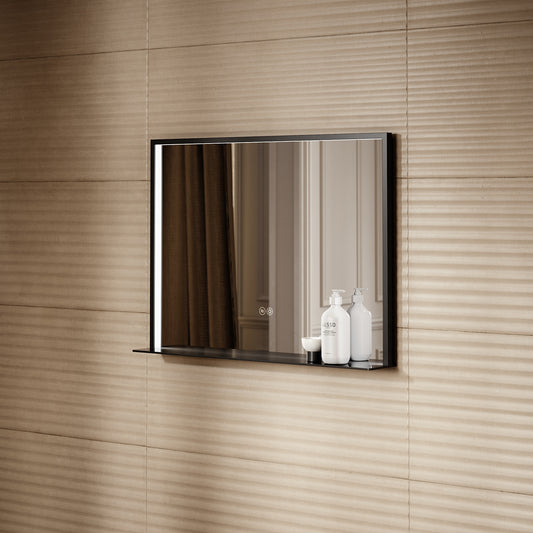 Lumiere Matte Black Mirror With Natural White LED light and Demister 600mm