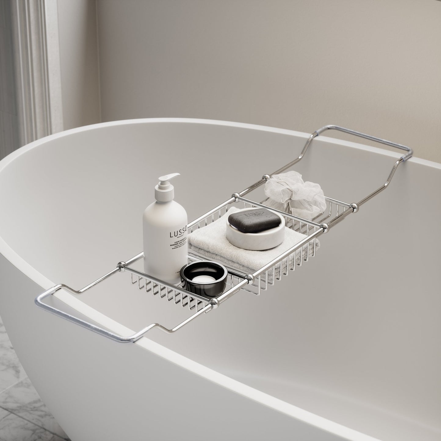 Lusso Decor Chrome Bath Caddy Rack (730-820mm)