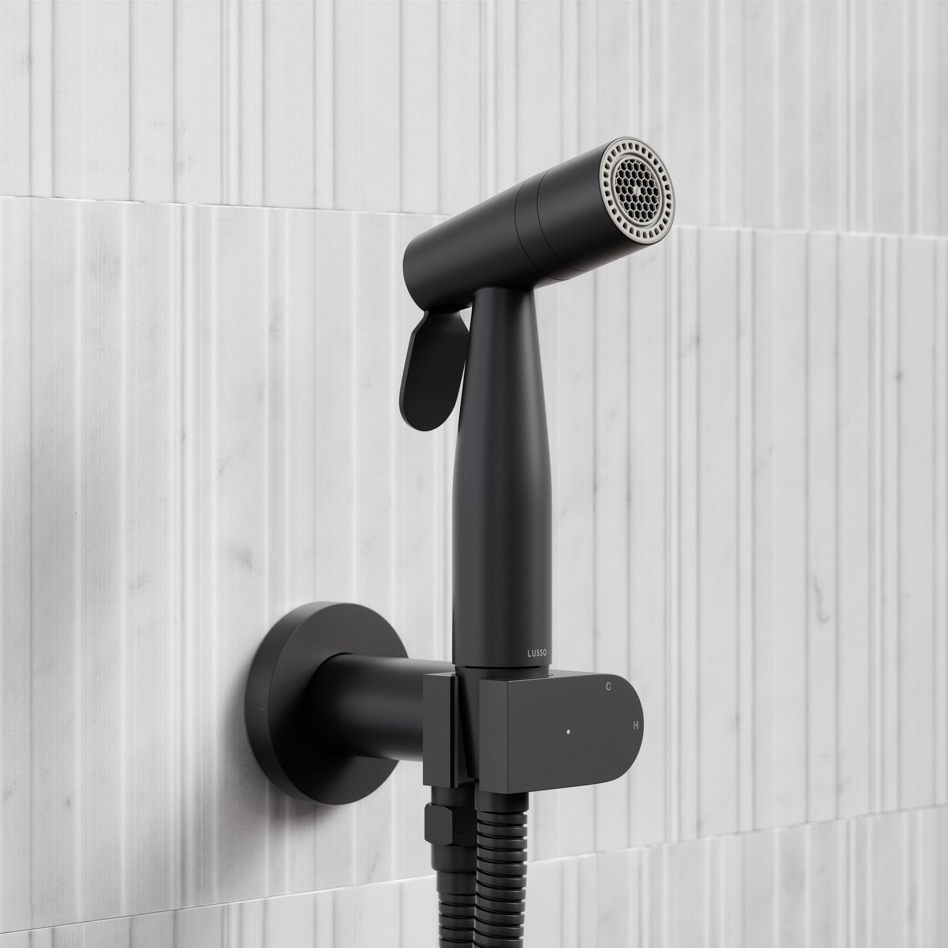 Lusso Matte Black Temperature Control Douche Shower Spray Kit