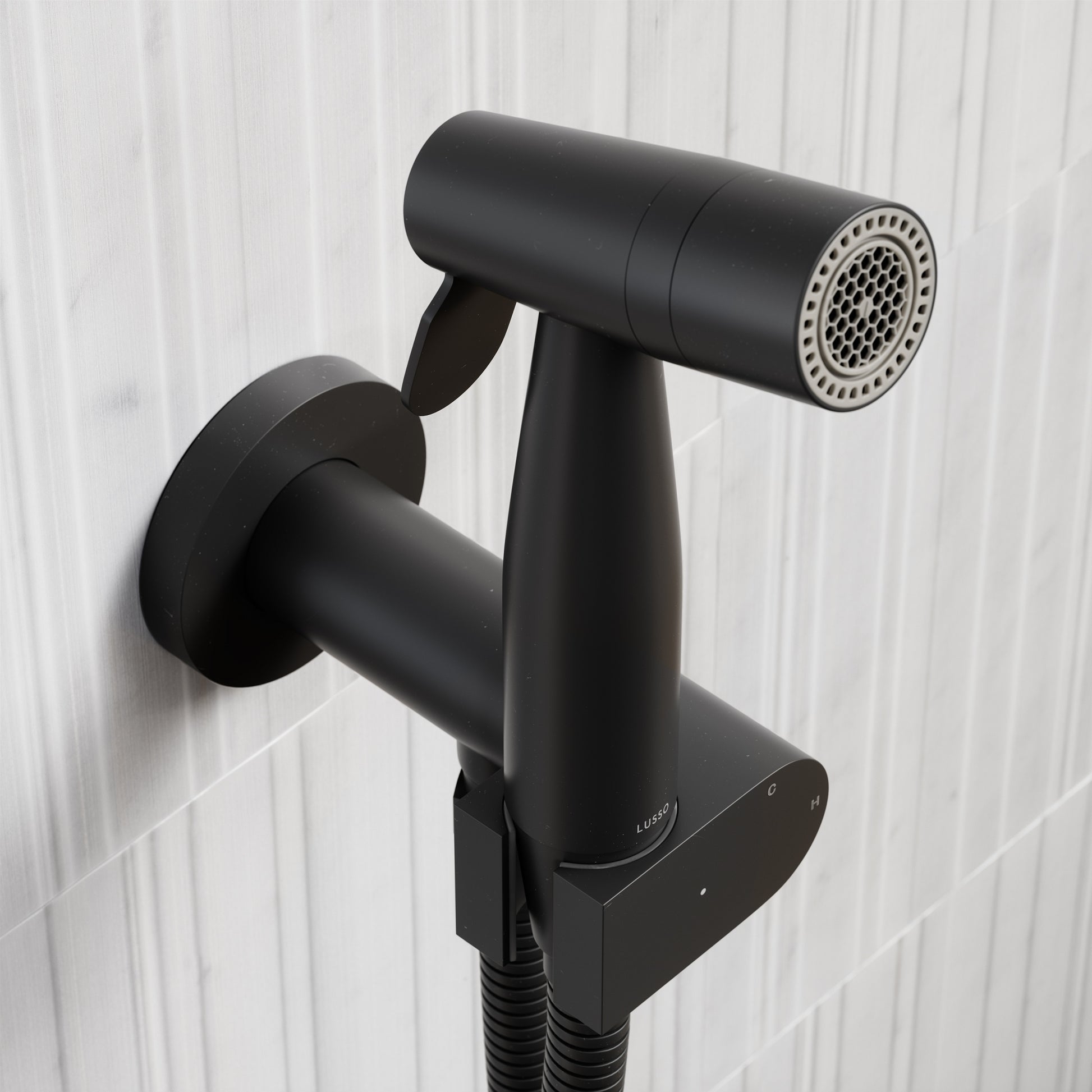 Lusso Matte Black Temperature Control Douche Shower Spray Kit