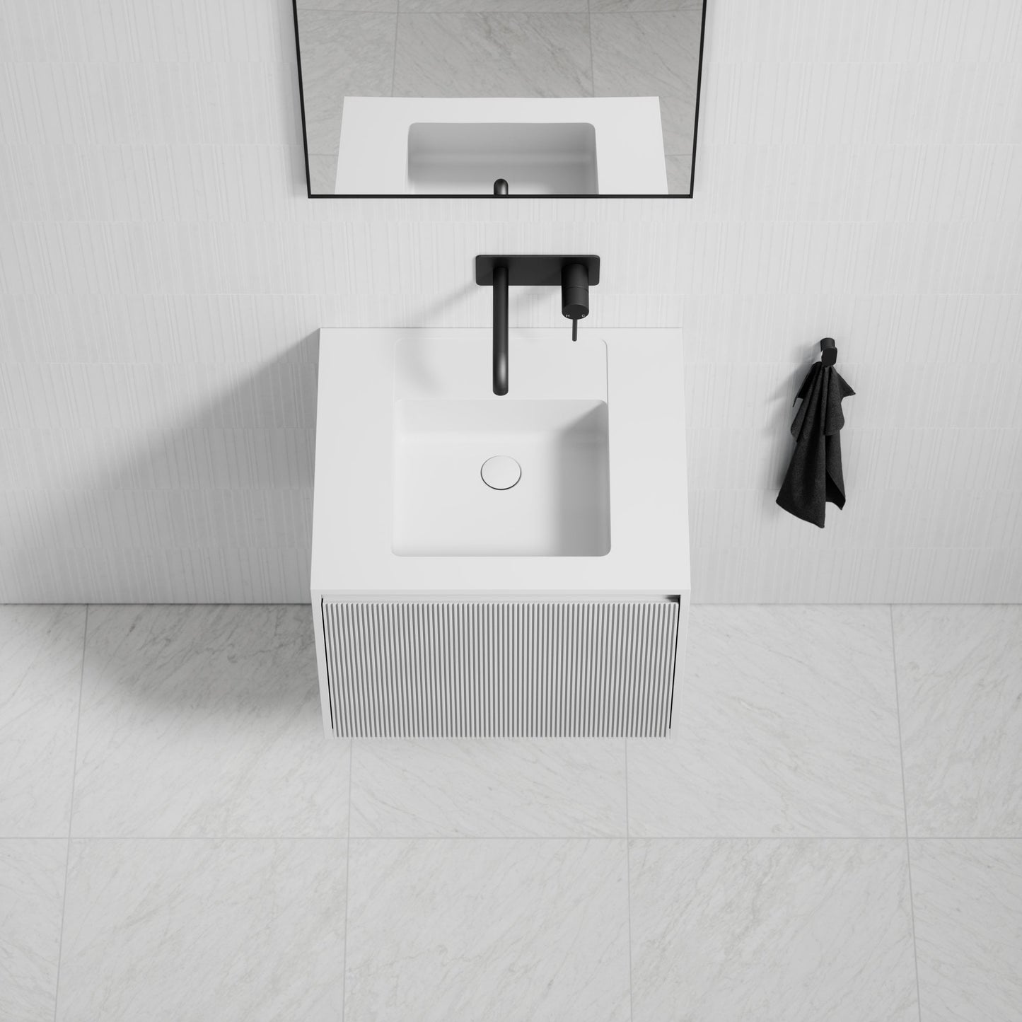 Luv Matte White Fluted Vanity Unit with Stone Basin 600 mm