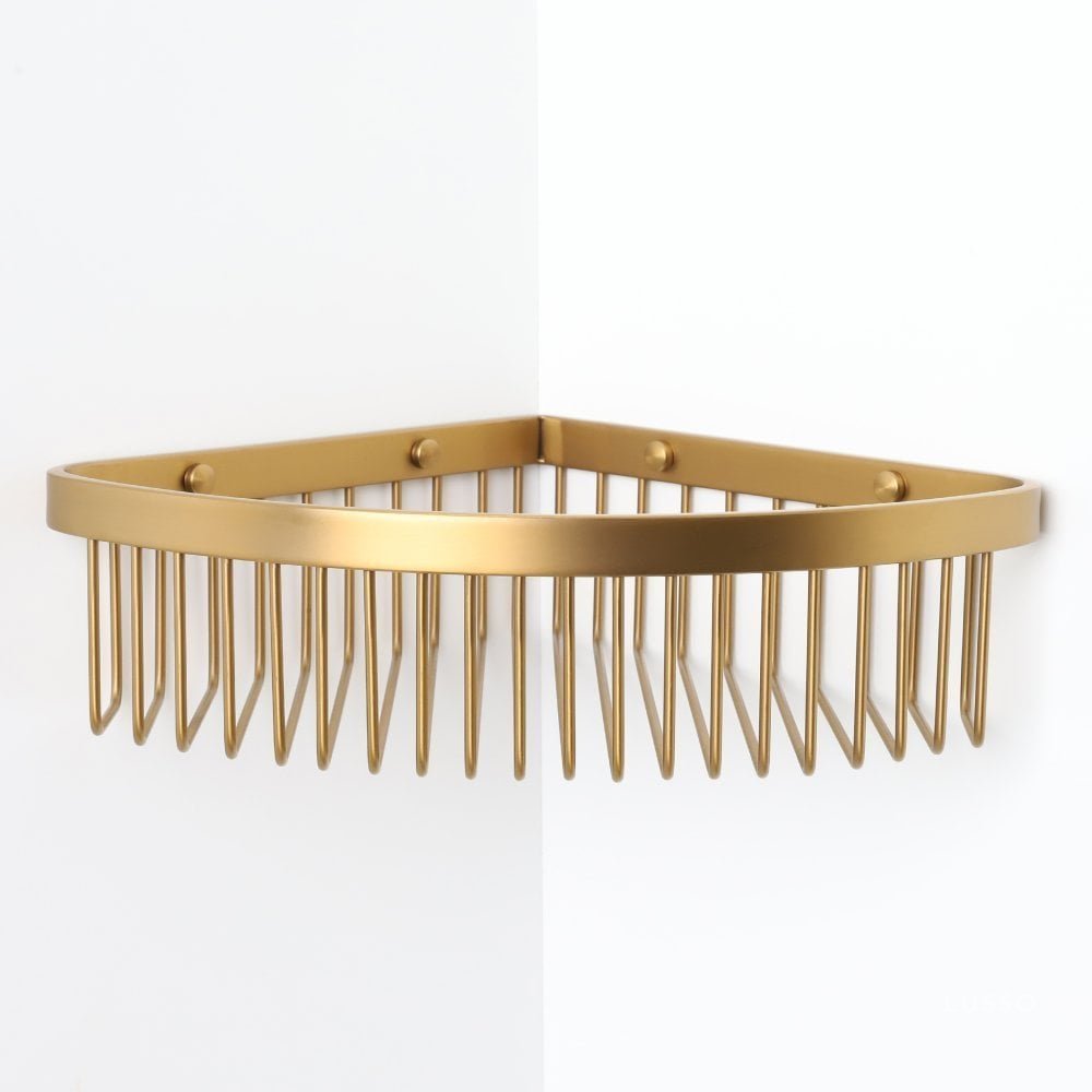 Luxe Brushed Gold Corner Shower Storage Basket