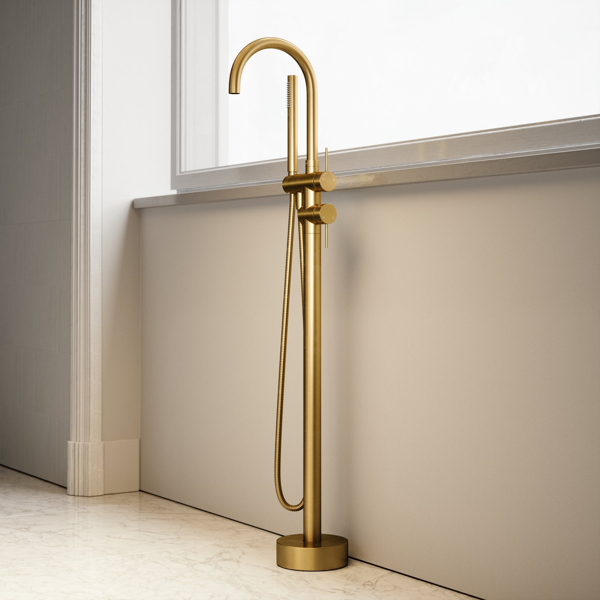 Luxe Brushed Gold Floorstanding Bath Shower Mixer Tap