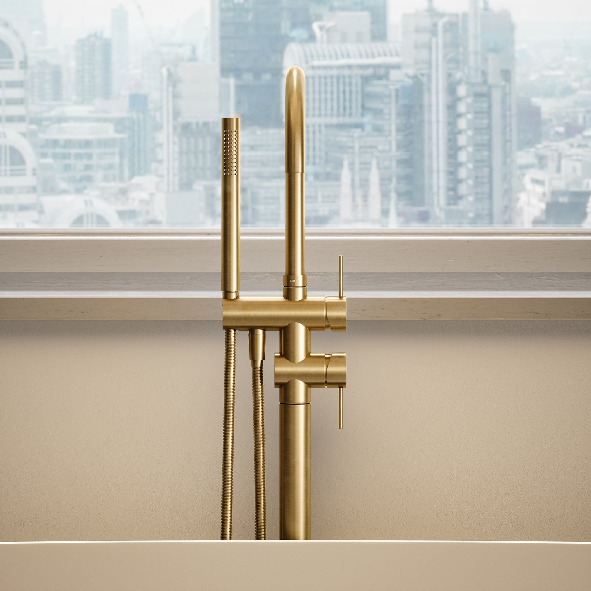 Luxe Brushed Gold Floorstanding Bath Shower Mixer Tap