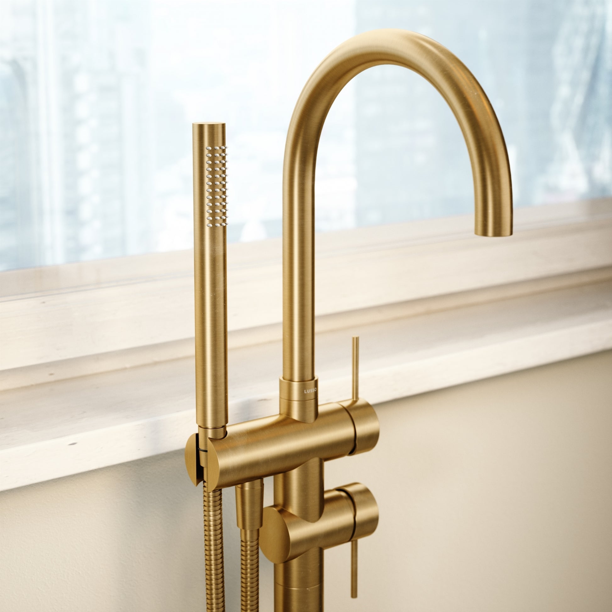 Luxe Brushed Gold Floorstanding Bath Shower Mixer Tap