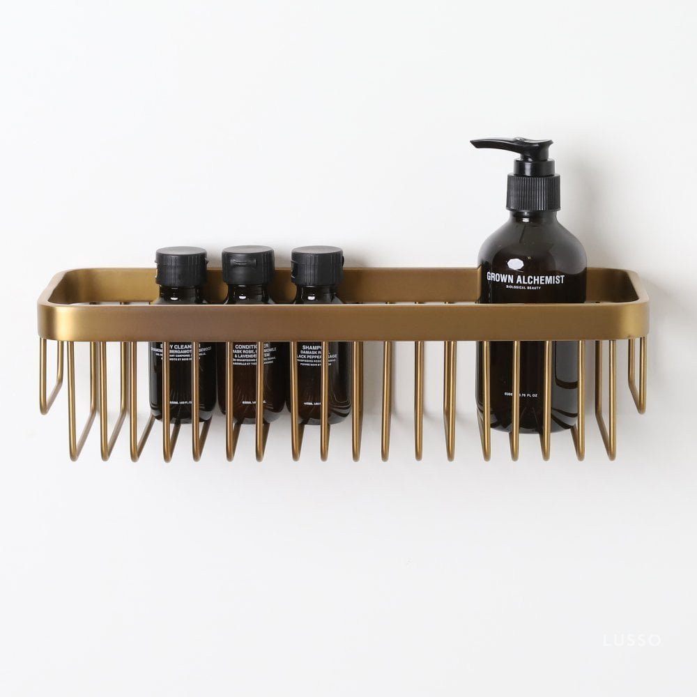 Luxe Brushed Gold Large Shower Storage Basket