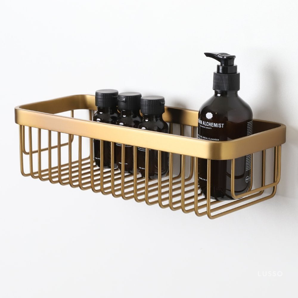 Luxe Brushed Gold Large Shower Storage Basket