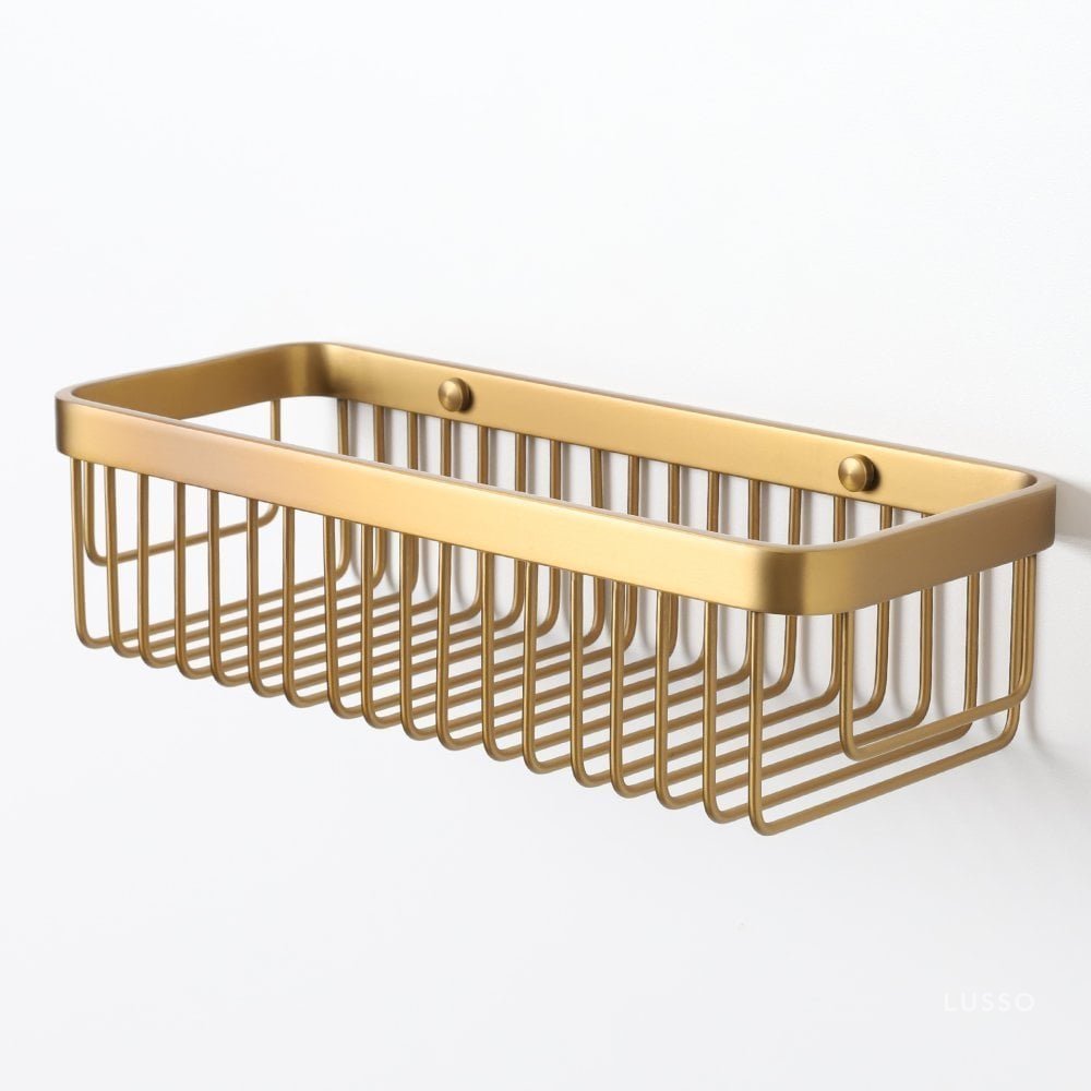 Luxe Brushed Gold Large Shower Storage Basket